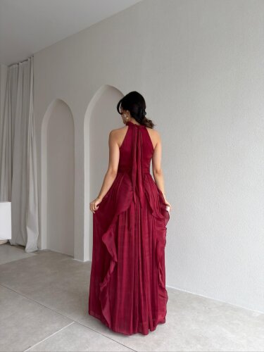 REBECA Halter Yaka Maxi Elbise 3772 - Bordo - 3