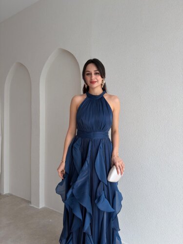 REBECA Halter Yaka Maxi Elbise 3772 - Lacivert - 2
