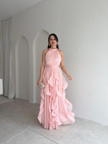 REBECA Halter Yaka Maxi Elbise 3772 - Pudra 