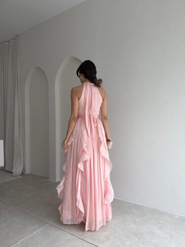 REBECA Halter Yaka Maxi Elbise 3772 - Pudra - 3