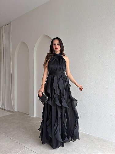 REBECA Halter Yaka Maxi Elbise 3772 - Siyah 
