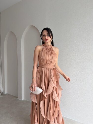 REBECA Halter Yaka Maxi Elbise 3772 - Vizon - 2