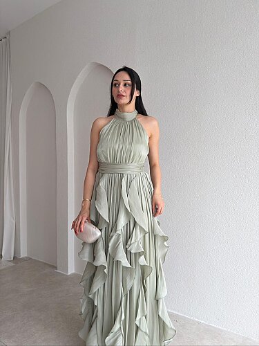 REBECA Halter Yaka Maxi Elbise 3772 - Yağ Yeşili - 2