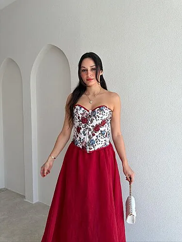 RHİNO Korse Bluz 4078 - Kırmızı - Mooi Butik