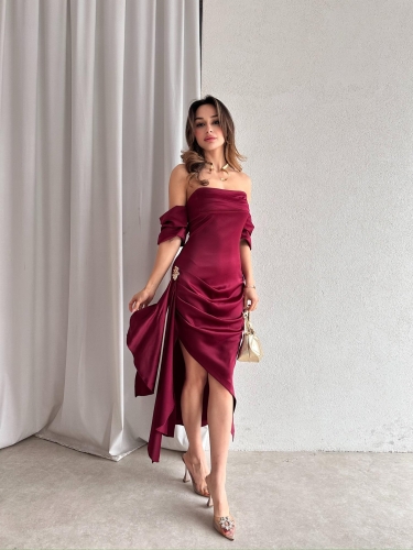 RİNNA Midi Elbise 4728 - Bordo · 2