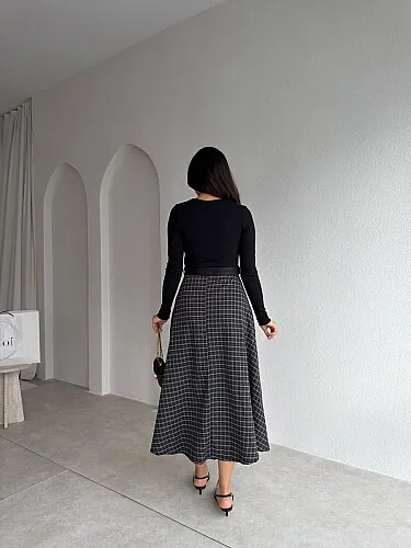 RİPPA Ekose Detaylı Midi Elbise 4394 - Siyah - 3