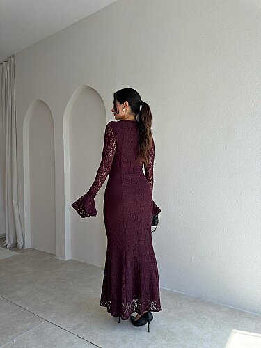 ROMEO Dantelli Midi Elbise 4113 - Bordo - 3