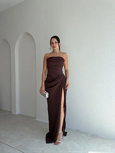 ROSETTA Maxi Elbise 4130 - Acı Kahve - Mooi Butik