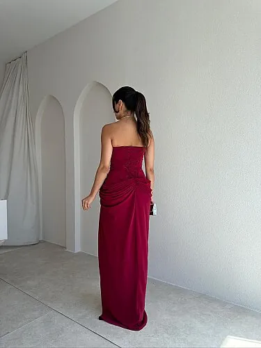 ROSETTA Maxi Elbise 4130 - Bordo - 3