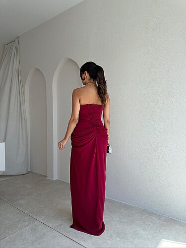 ROSETTA Maxi Elbise 4130 - Bordo - 3
