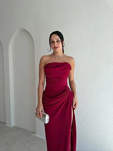 ROSETTA Maxi Elbise 4130 - Bordo - 2