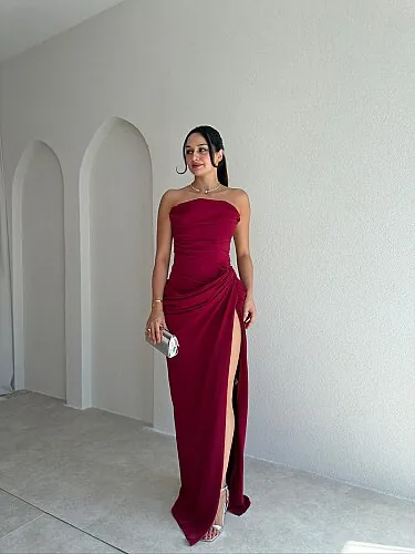 ROSETTA Maxi Elbise 4130 - Bordo - Mooi Butik