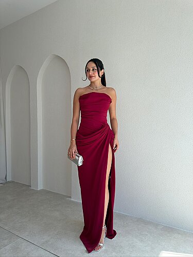 ROSETTA Maxi Elbise 4130 - Bordo - 1
