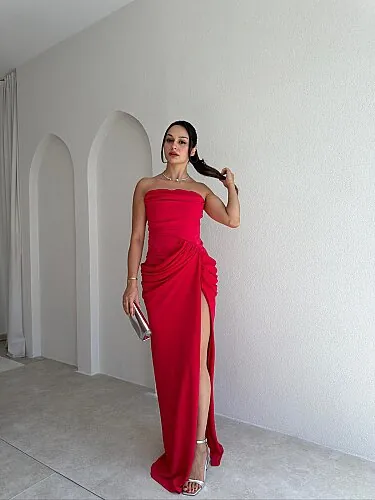 ROSETTA Maxi Elbise 4130 - Kırmızı - Mooi Butik