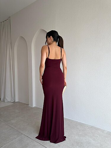 ROYCE Drapeli Maxi Elbise 4059 - Bordo - 3