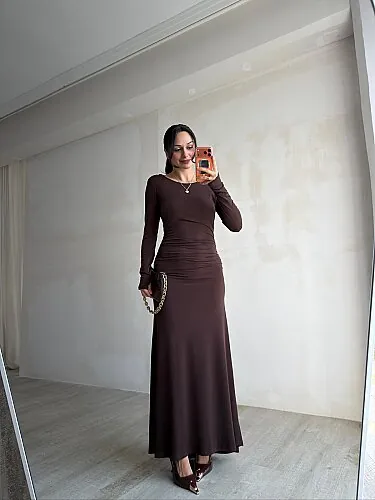 SAMUEL Maxi Elbise 4158 - Acı Kahve - 4