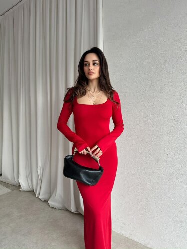 SANGRİA Maxi Kare Yaka Elbise 8261 - Kırmızı - 1