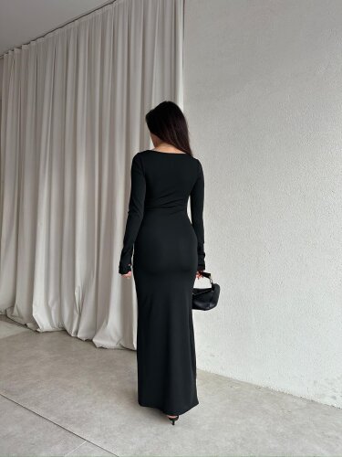 SANGRİA Maxi Kare Yaka Elbise 8261 - Siyah - 4
