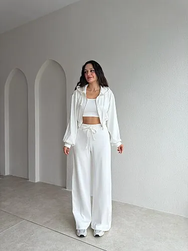 SASHA Taşlı Takım 4332 - Beyaz - Mooi Butik