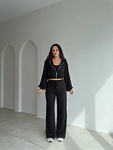 SASHA Taşlı Takım 4332 - Siyah - Mooi Butik