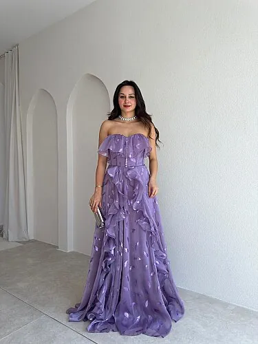 SELEZZA Desenli Maxi Elbise 4048 - Lila - Mooi Butik