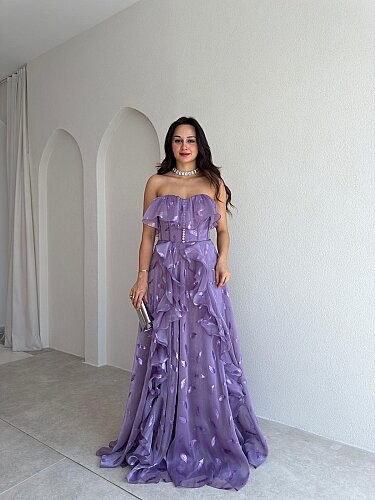 SELEZZA Desenli Maxi Elbise 4048 - Lila - 1
