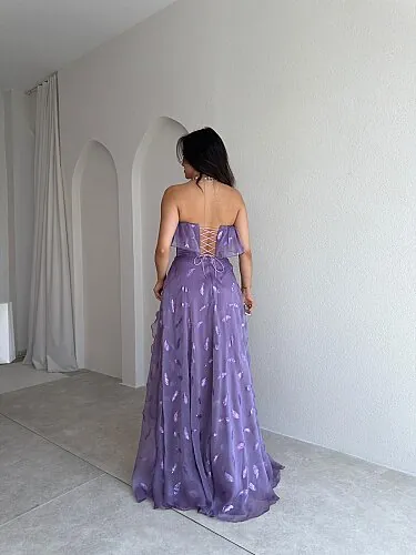 SELEZZA Desenli Maxi Elbise 4048 - Lila - 3