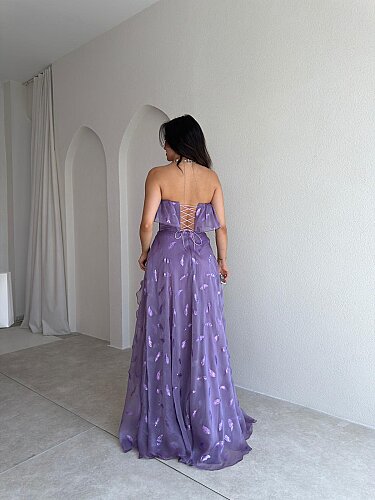 SELEZZA Desenli Maxi Elbise 4048 - Lila - 3