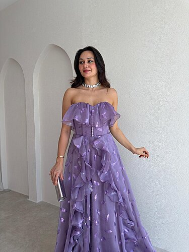 SELEZZA Desenli Maxi Elbise 4048 - Lila - 2
