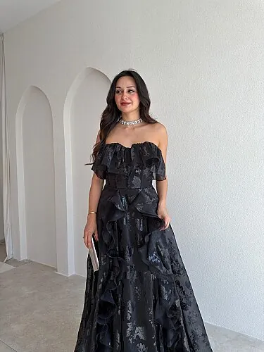 SELEZZA Desenli Maxi Elbise 4048 - Siyah - 2