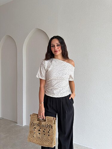 SELGE Puantiyeli Bluz 3048 - Beyaz - Mooi Butik
