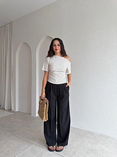 SELGE Puantiyeli Bluz 3048 - Beyaz - 2