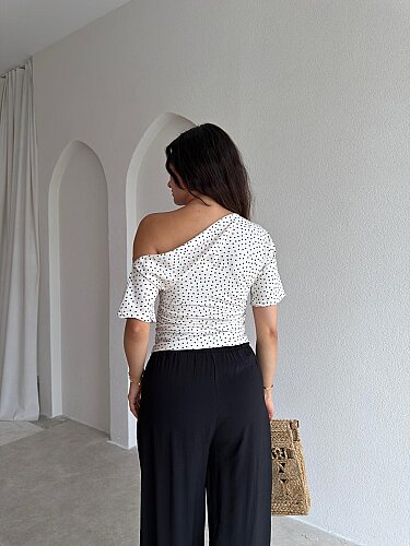 SELGE Puantiyeli Bluz 3048 - Beyaz - 3