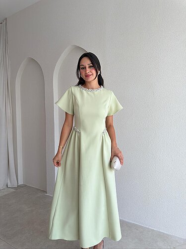SENORİTA Taş Detaylı Midi Elbise 3769 - Mint 