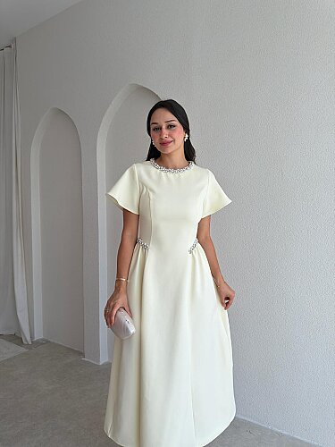 SENORİTA Taş Detaylı Midi Elbise 3769 - Sarı 