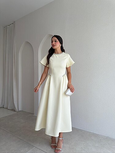 SENORİTA Taş Detaylı Midi Elbise 3769 - Sarı - 2