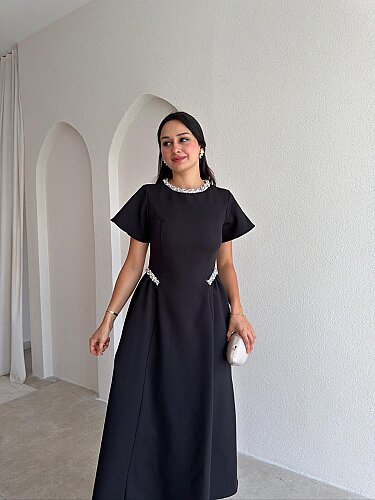 SENORİTA Taş Detaylı Midi Elbise 3769 - Siyah 