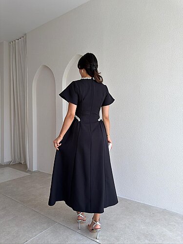 SENORİTA Taş Detaylı Midi Elbise 3769 - Siyah - 3