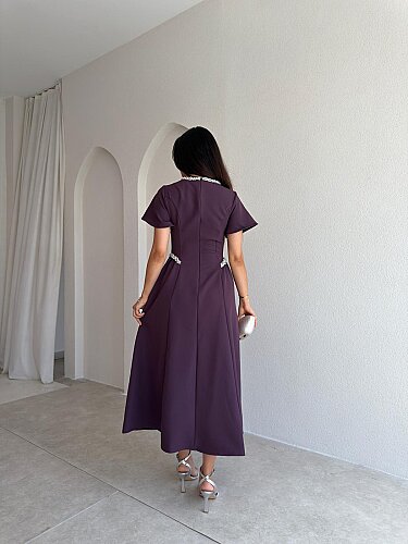 SENORİTA Taş Detaylı Midi Elbise 3769 - Mürdüm - 3