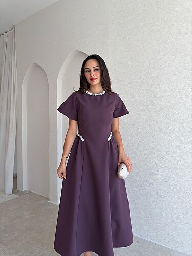 SENORİTA Taş Detaylı Midi Elbise 3769 - Mürdüm - 2