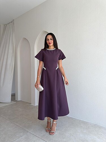 SENORİTA Taş Detaylı Midi Elbise 3769 - Mürdüm 