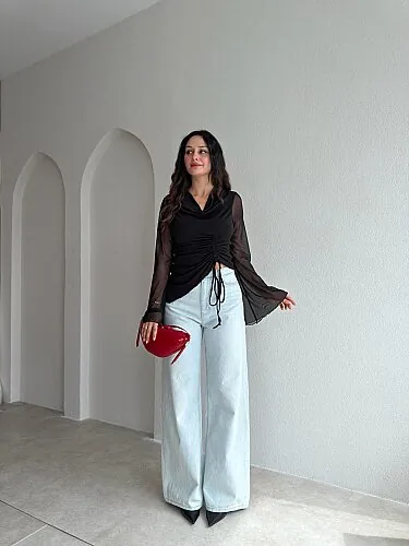 SHERLO Wide Leg Jean 4163 - Buz Mavisi - Mooi Butik