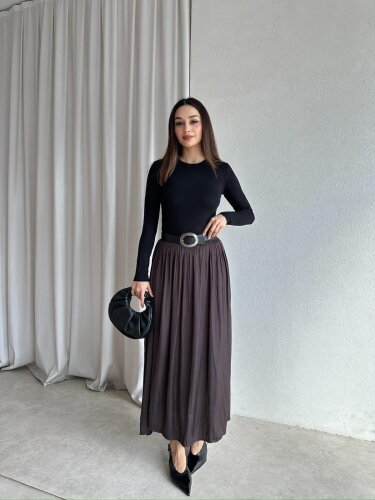 SHİNE Etek 8446 - Acı Kahve - Mooi Butik
