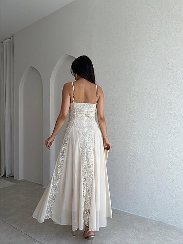 SİENA Maxi Elbise 5894 - Krem - 4