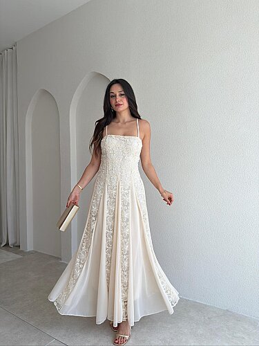SİENA Maxi Elbise 5894 - Krem 