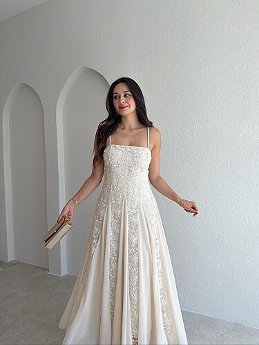 SİENA Maxi Elbise 5894 - Krem - 2