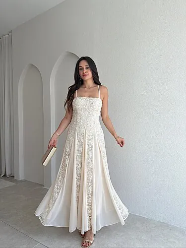 SİENA Maxi Elbise 5894 - Krem 