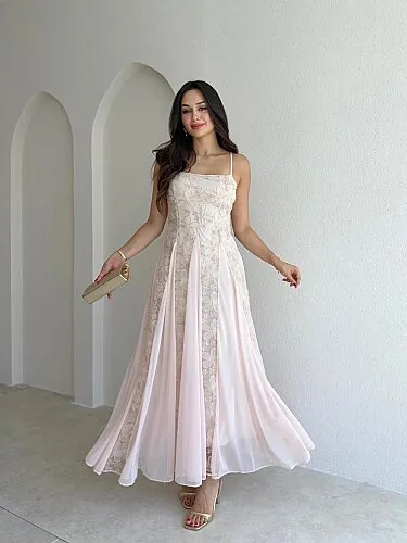SİENA Maxi Elbise 5894 - Pudra - Mooi Butik