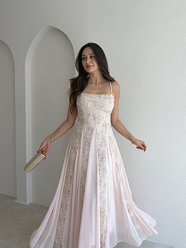 SİENA Maxi Elbise 5894 - Pudra - 2