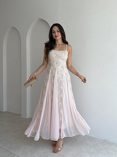SİENA Maxi Elbise 5894 - Pudra - 1